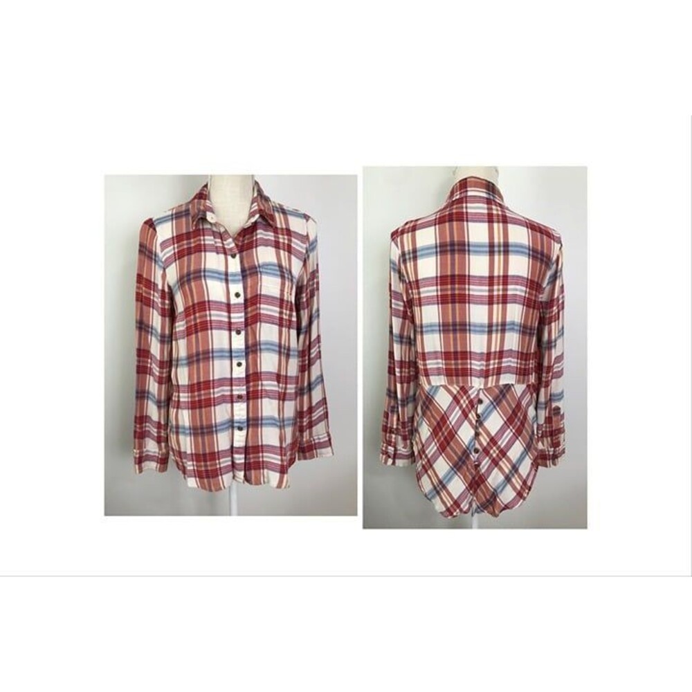 Lucky Brand Womens Plaid Shirt Small Button Split Back Long Sleeve Bungalow Soft